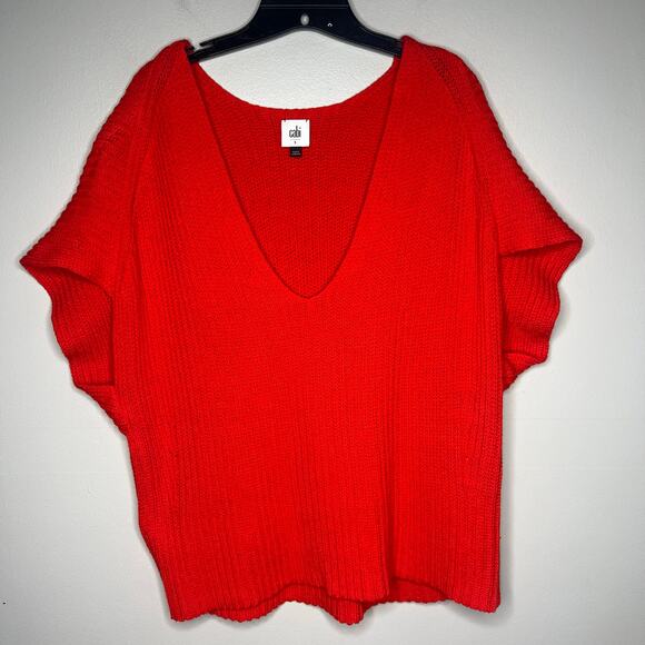 Cabi Oversized Knit Ruby Pullover Sweater Short Sleeve Orange/Red Women's S Boho - Picture 2 of 8